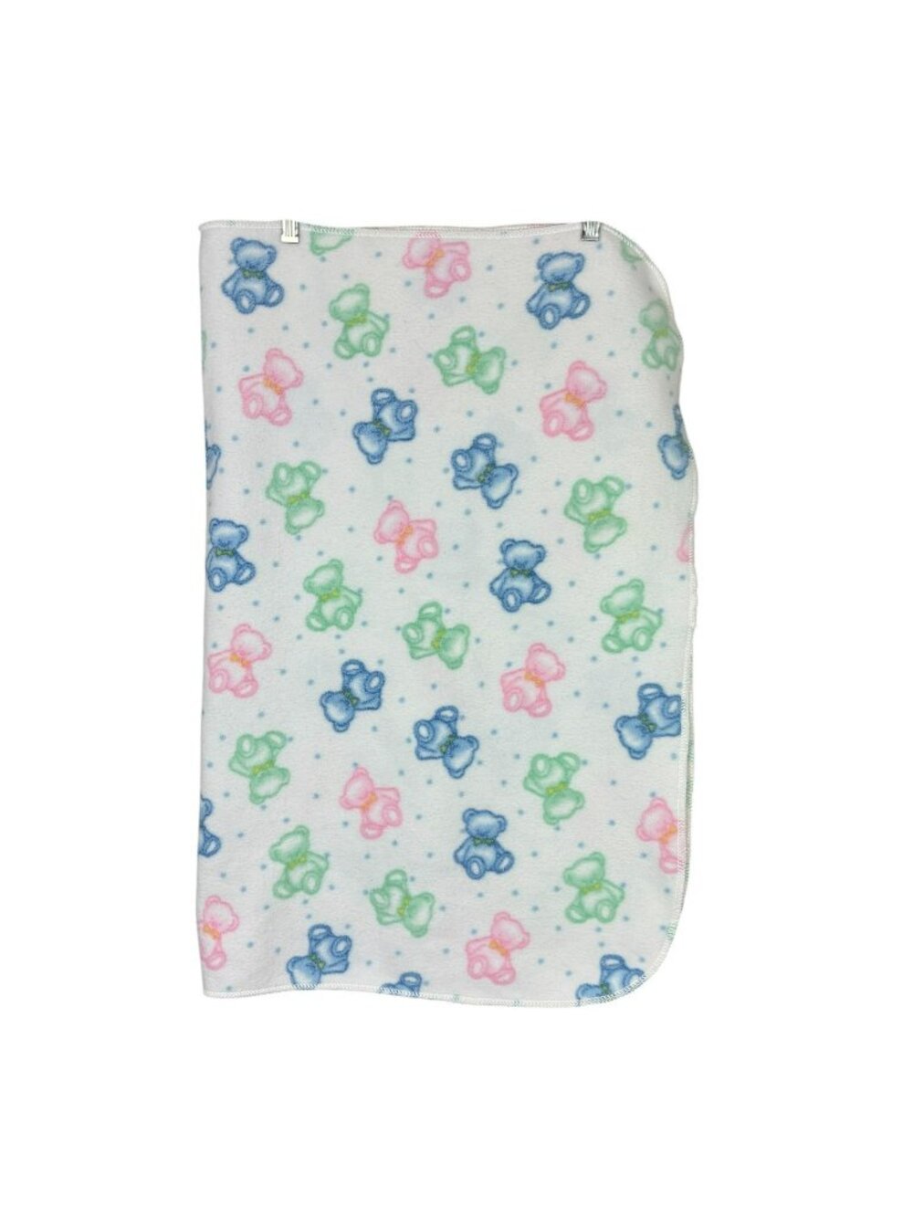 SPRINGMAID Pastel Teddy Bear Baby Blanket Vintage 31x40 Blue Green Pink